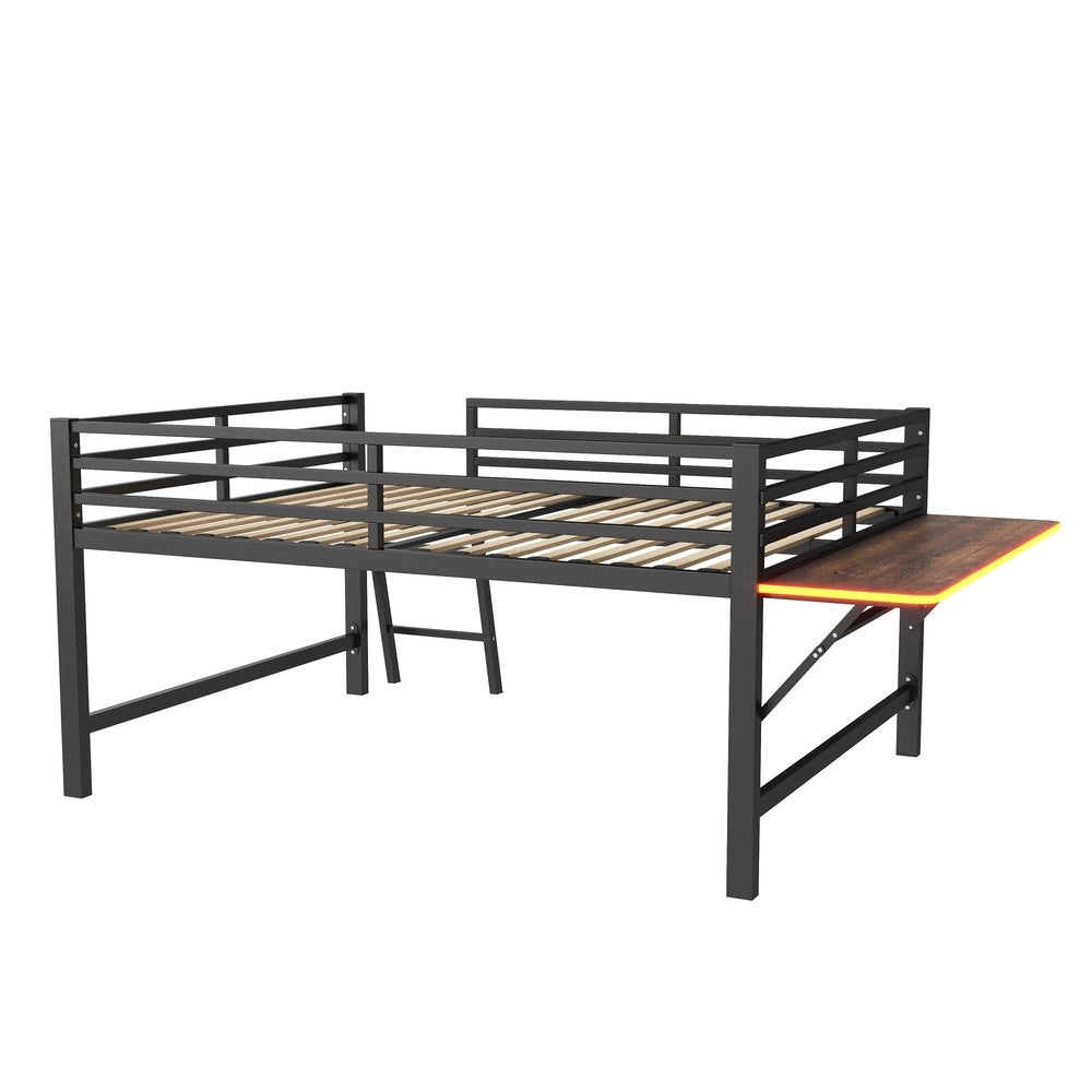 Letto a Soppalco con Scrivania e LED ¨C MINIMAL ¨C Metallo Nero 140x200