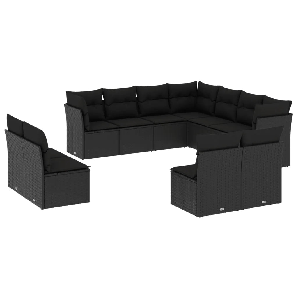 Set Divani da Giardino 11 pz con Cuscini in Polyrattan Nero 3217815