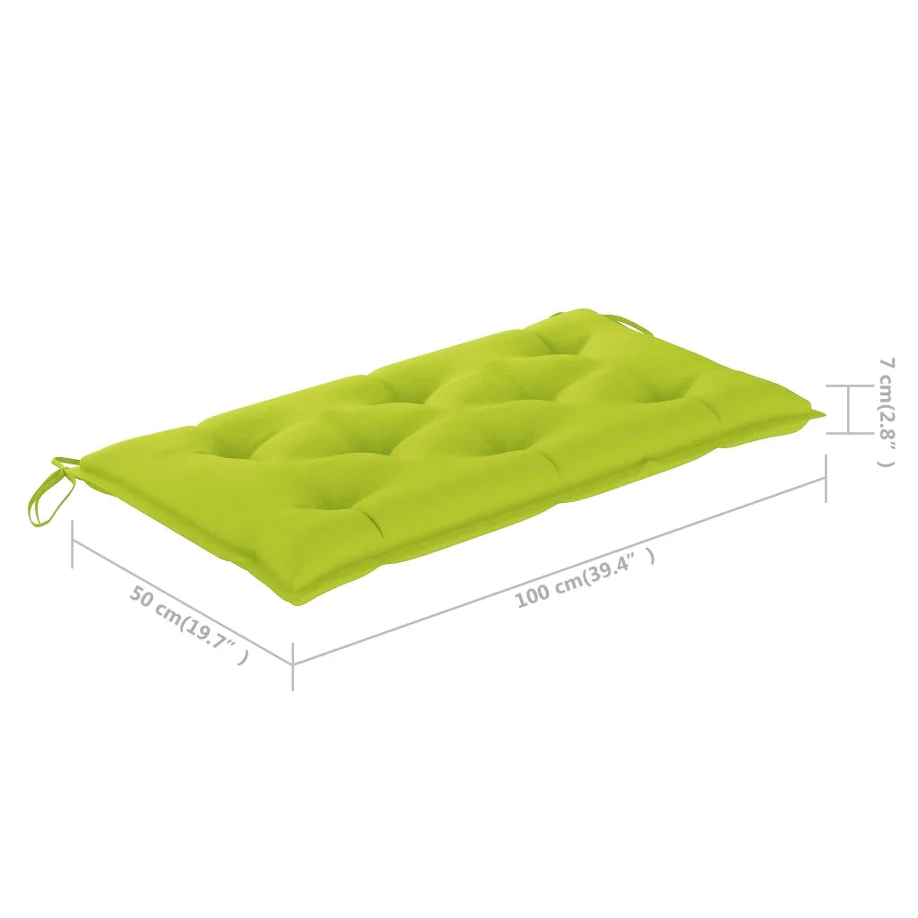 Panca da Giardino con Cuscino Verde Brillante 112 cm Legno Teak