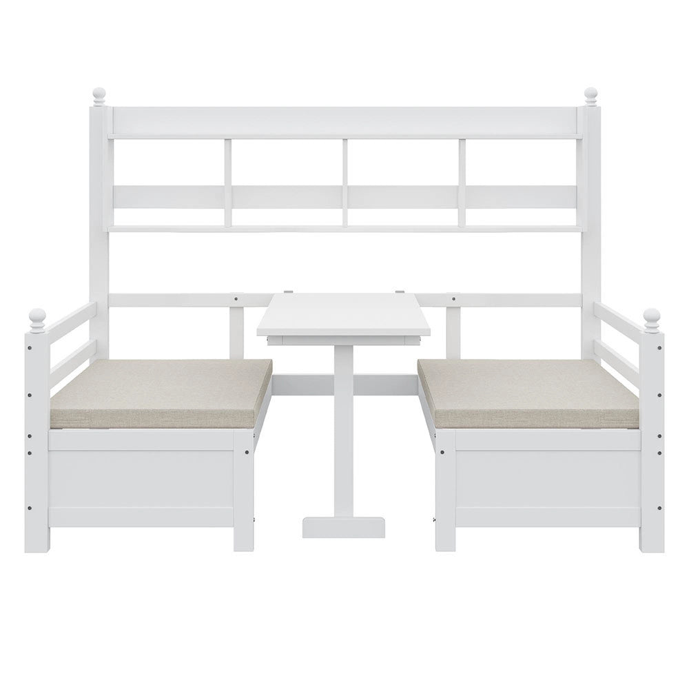 Divano multifunzione legno - Xylo - 200x90cm bianco, ripiani, cuscini