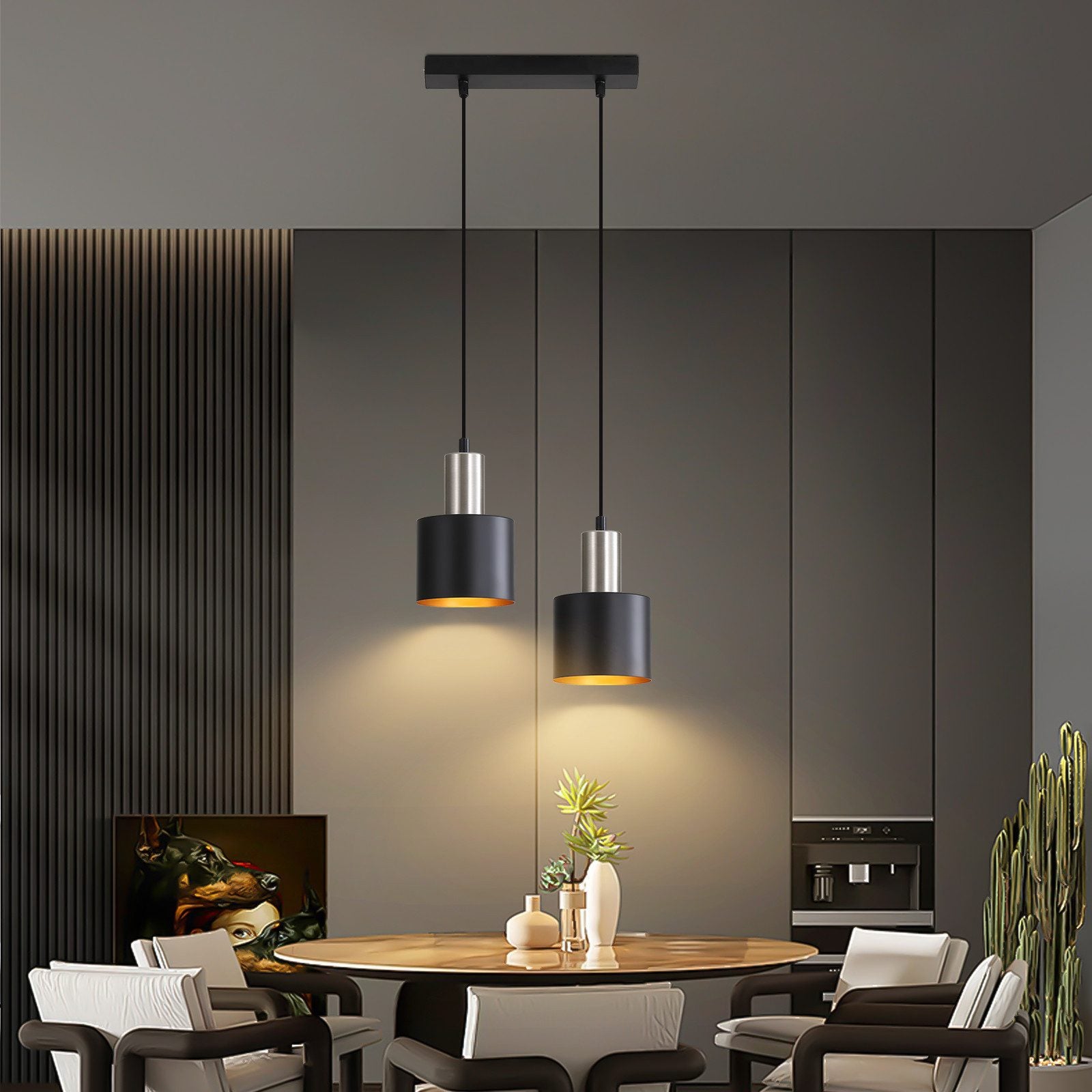 Lampada a sospensione ZMH da tavolo da pranzo E27 lampada a sospensione vintage 2 lampadine oro nero