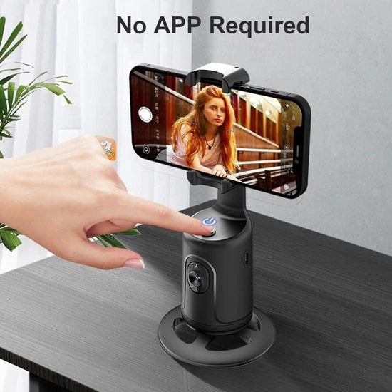Gimbal a 360° Auto Tracking del Viso - Stabilizzatore Selfie da Scrivania - Robot Fotocamera con Lente Adattabile - Base Stabile - Orecchino per Smartphone - Streaming Video Live Vlog Chat