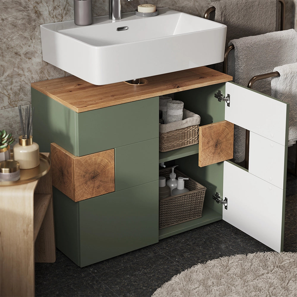 Vicco Set di mobili da bagno Verde/Artigianale 3 parti