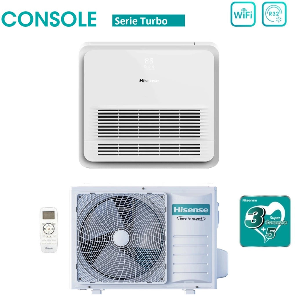 Climatizzatore Condizionatore Hisense Inverter Console serie TURBO 18000 Btu AKT52UR4RK8 + AUW52U4RJ8 R-32 Wi-Fi Optional Classe A++/A+ con Telecomando di serie Incluso