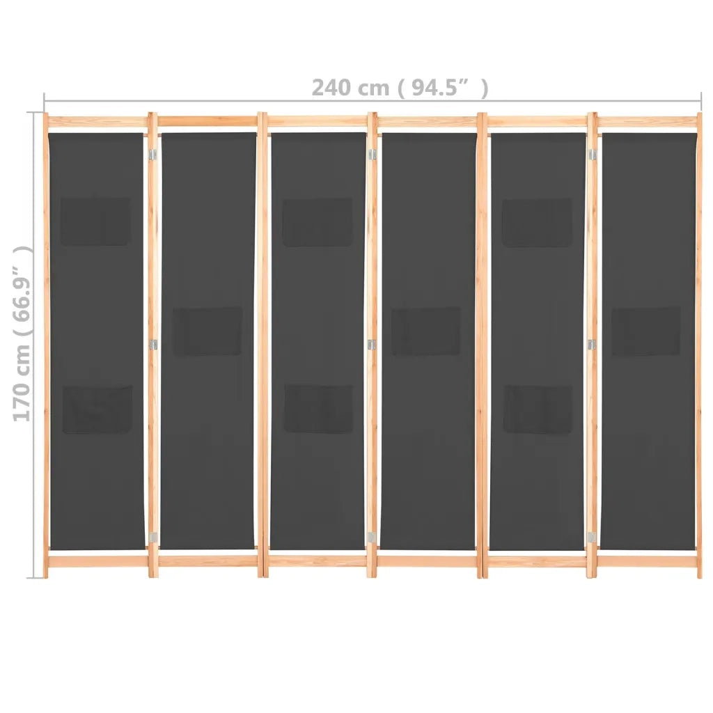 Divisorio Ambienti | Divider per stanze | Paravento a 6 Pannelli Grigio 240x170x4 cm in Tessuto