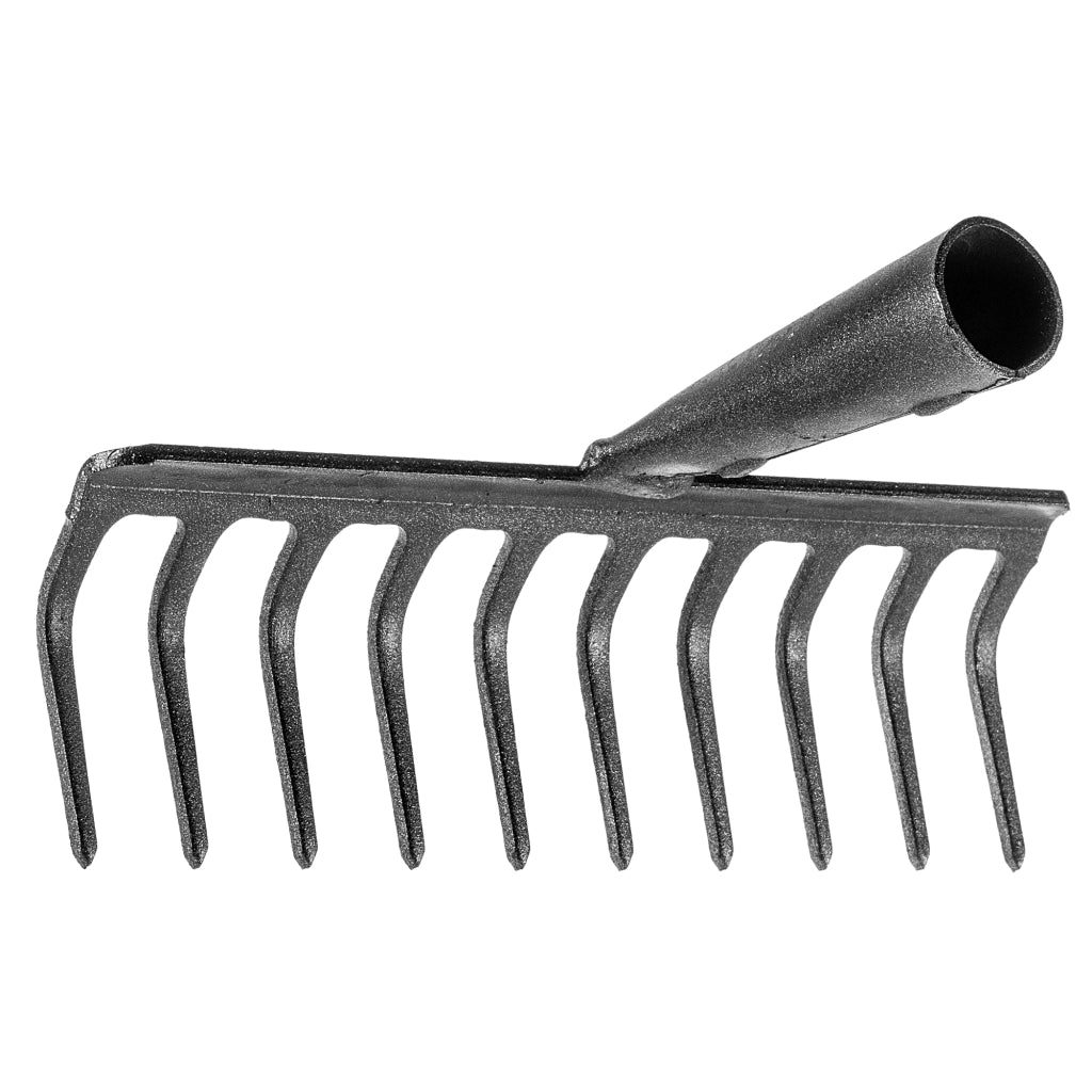 Rastrello per foglie in acciaio KADAX a 10 denti, senza manico, per terra ed erba.