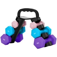 Set di manubri esagonali, 2 x 1 kg, 2 x 3 kg, 2 x 5 kg, con supporto convertibile, Multicolore