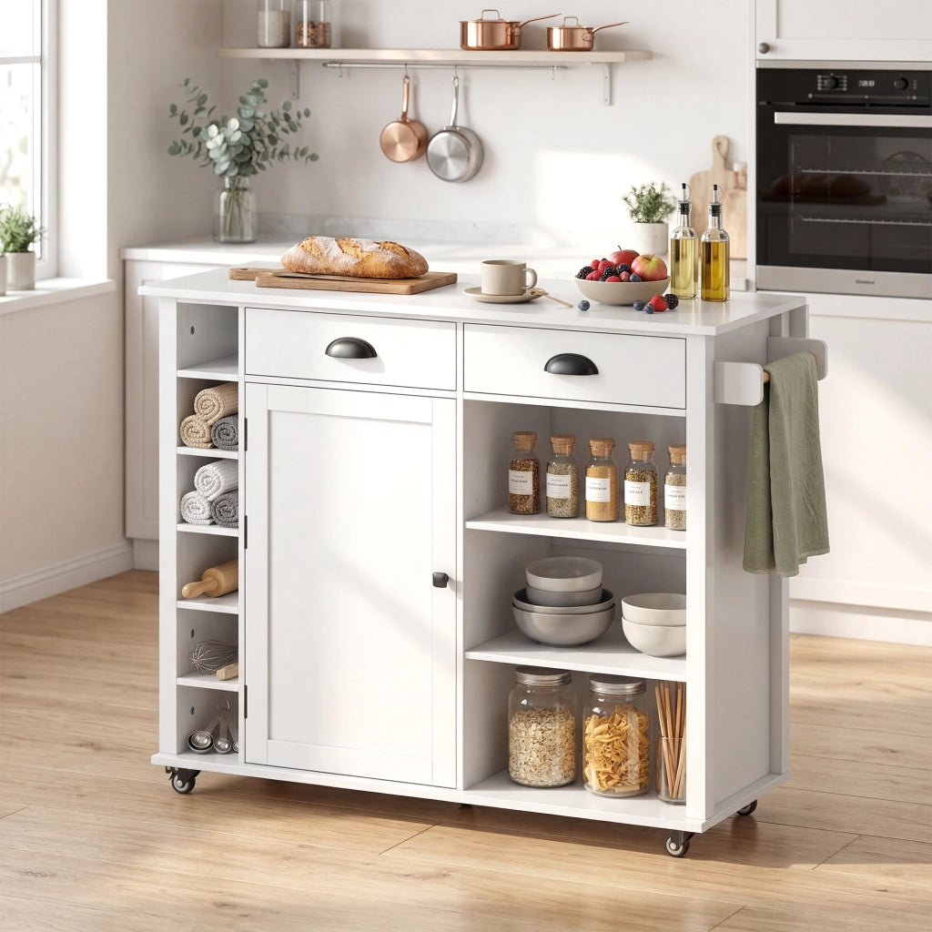 Mobile Cucina con Ruote e Anta a Ribalta ¨C zephmum ¨C Bianco 117.5x70x91 cm