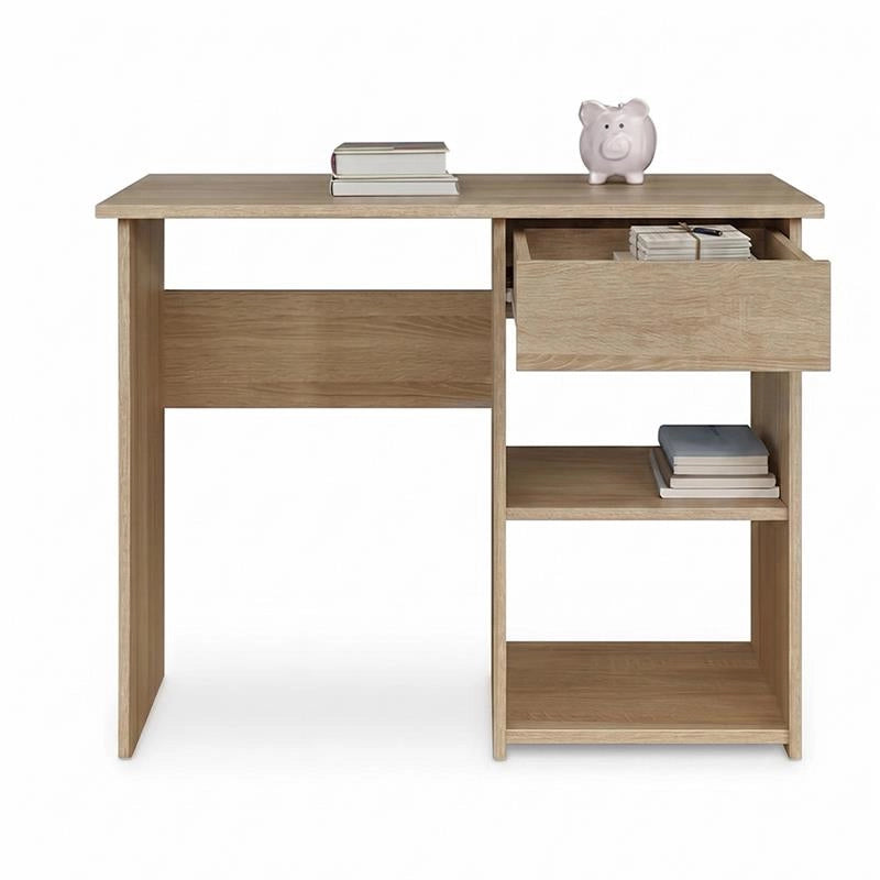 SCRIVANIA PER UFFICIO O CAMERA IN MDF ROVERE CON CASSETTO E RIPIANI MISURE 88X45X75 CM