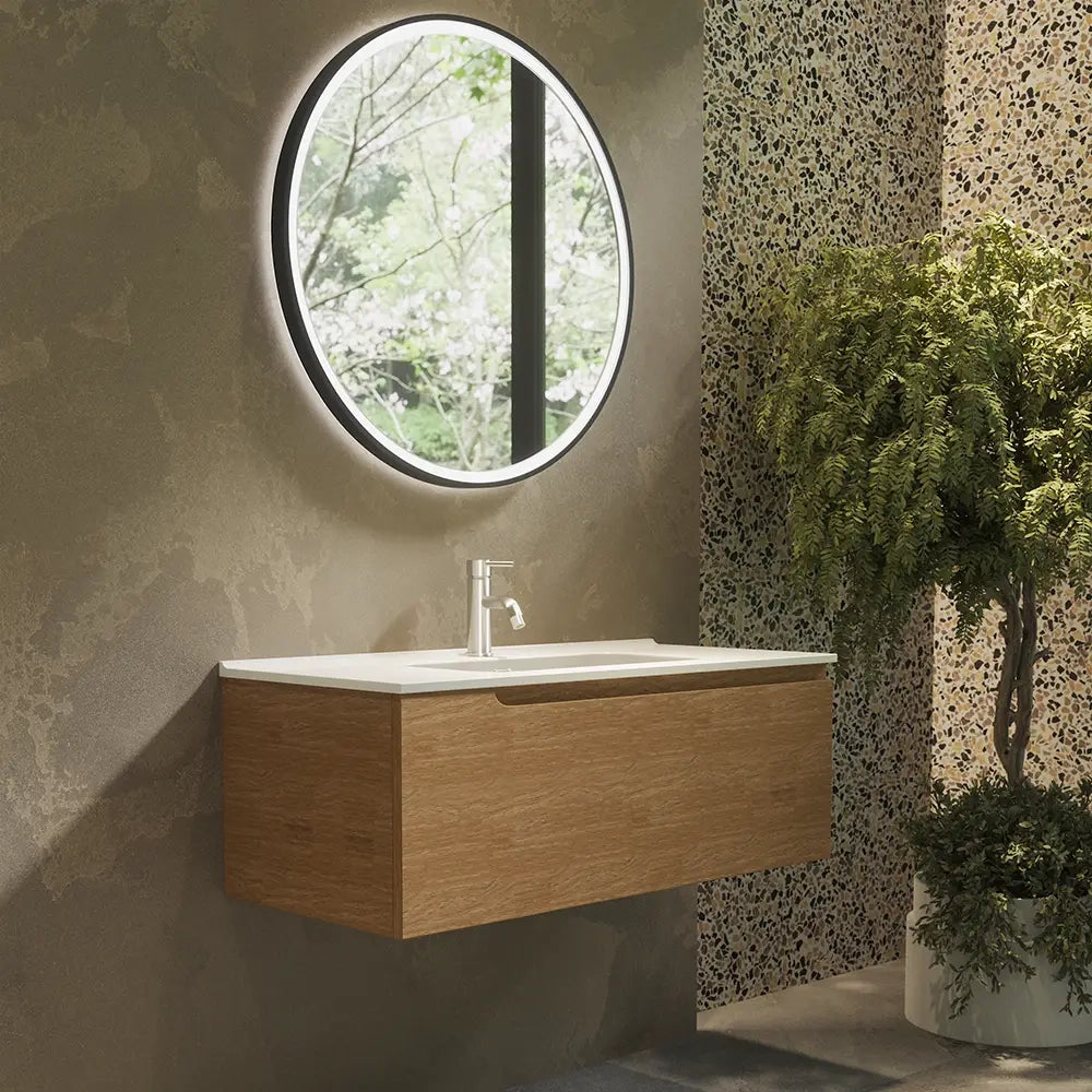Mobile bagno sospeso 70 cm un cassetto rovere chiaro con lavabo  | Moor