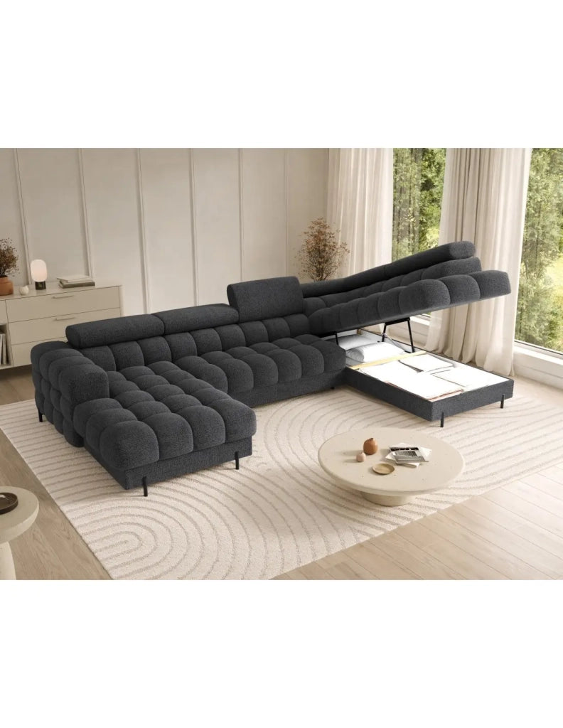Divano panoramico convertibile Carbone angolo destro FERARIA 358x93x202cm