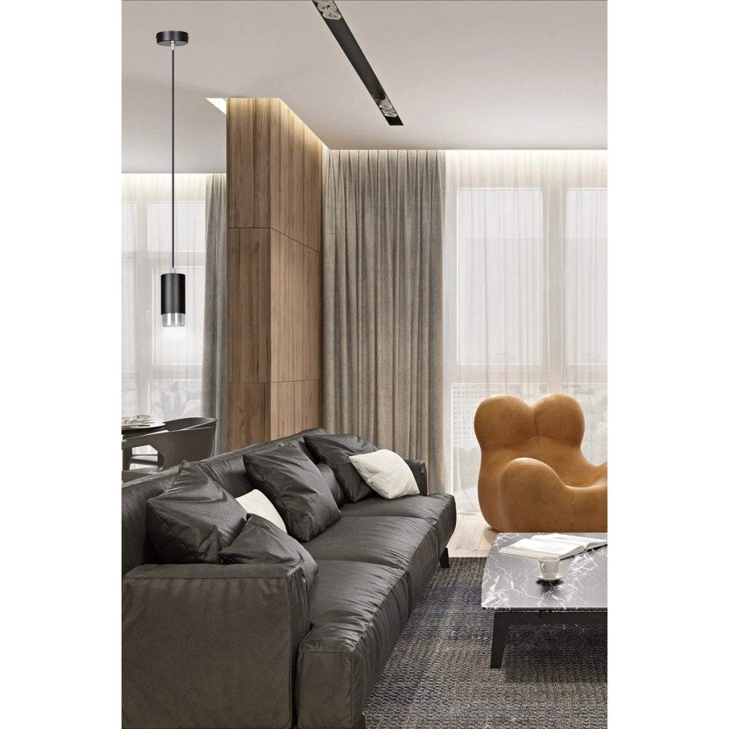 Lampada a sospensione Fumiko in acciaio nero con dettagli cromati
