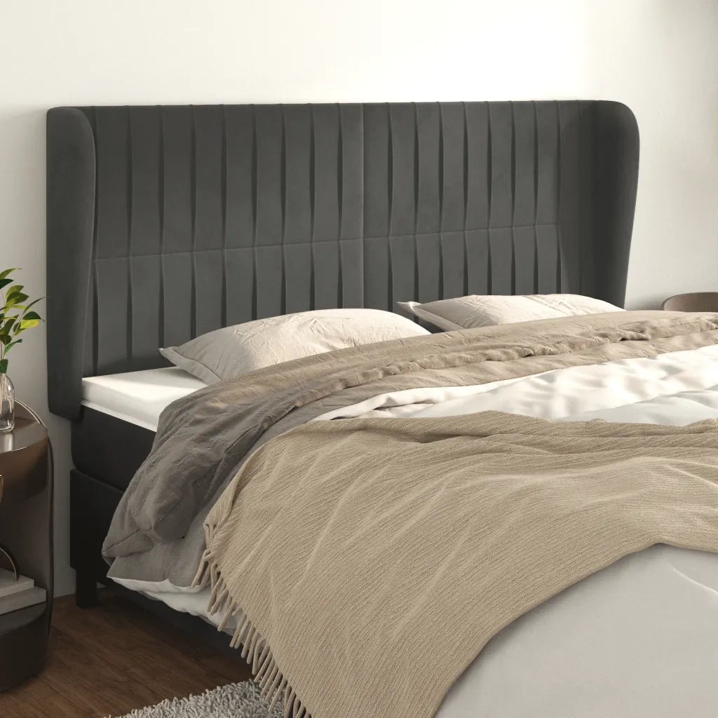 Testiera ad Orecchio-Testata con Orecchie GrigioScuro 163x23x118/128cm in Velluto 120878
