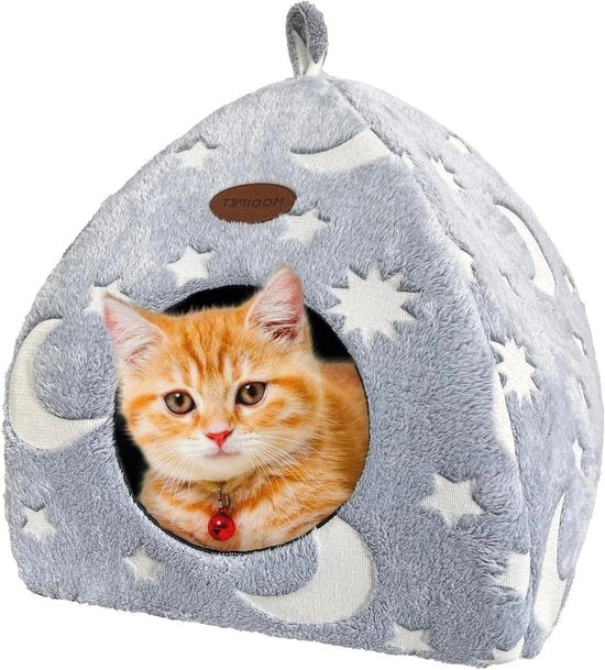Cuscino per gatto in piuma con guanciale lavabile - Tenda per gatto pieghevole con maniglia - Letto per gatto morbido e caldo per interni 33 x 33 x 35 cm