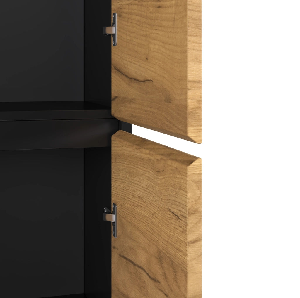 Armadio alto ULEVR 80x35x180 cm con ripiani regolabili e cerniere soft-close, nero e effetto rovere