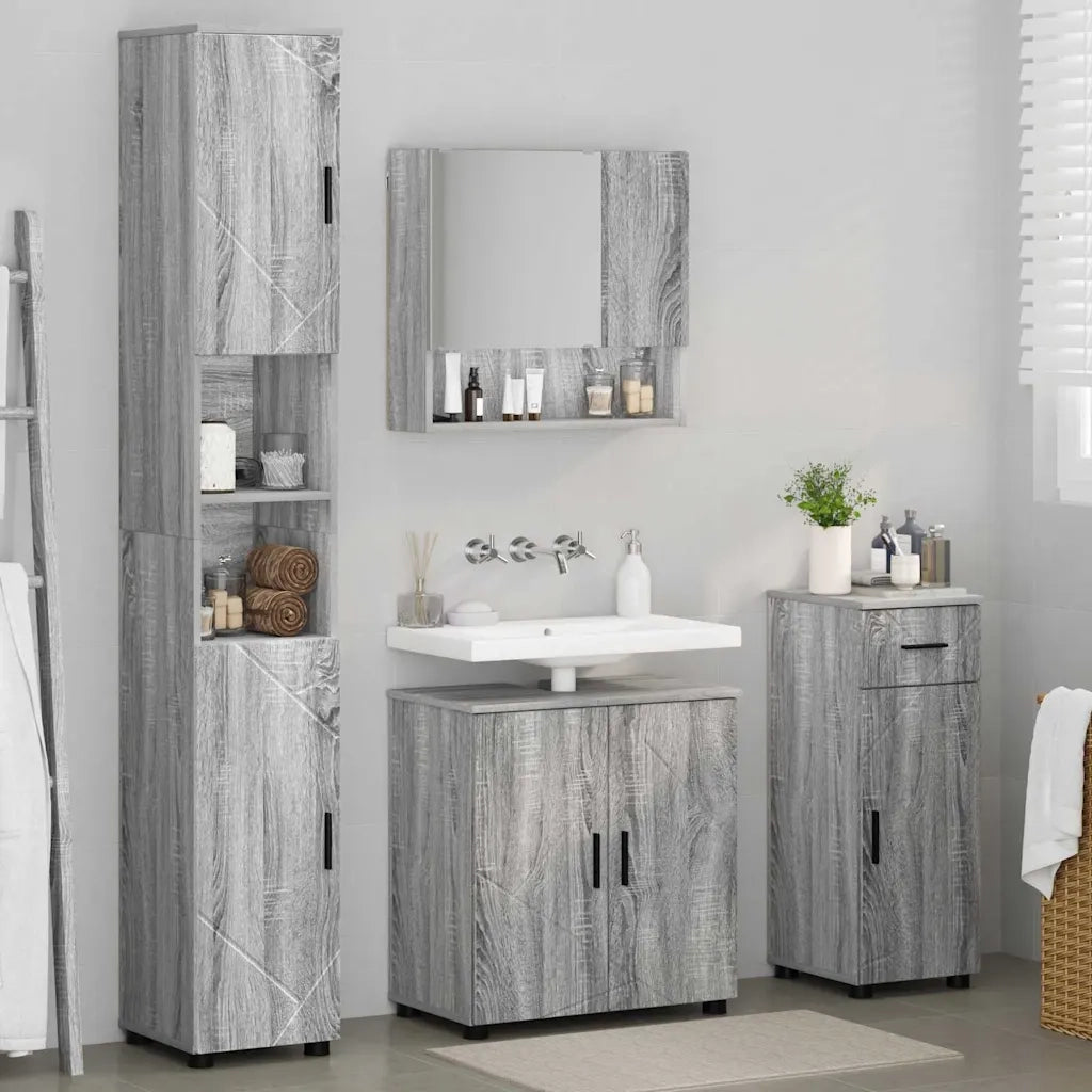 Set di mobili per il bagno con cassetto 4 pcs Grigio Sonoma 3392979