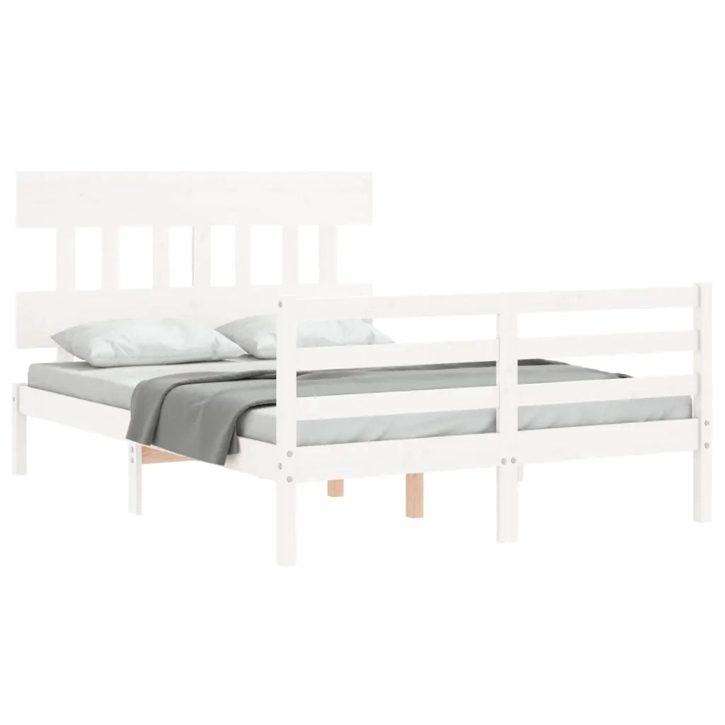 Giroletto con Testiera-Struttura Letto con testiera Bianco 140x200 cm in Legno Massello 545454