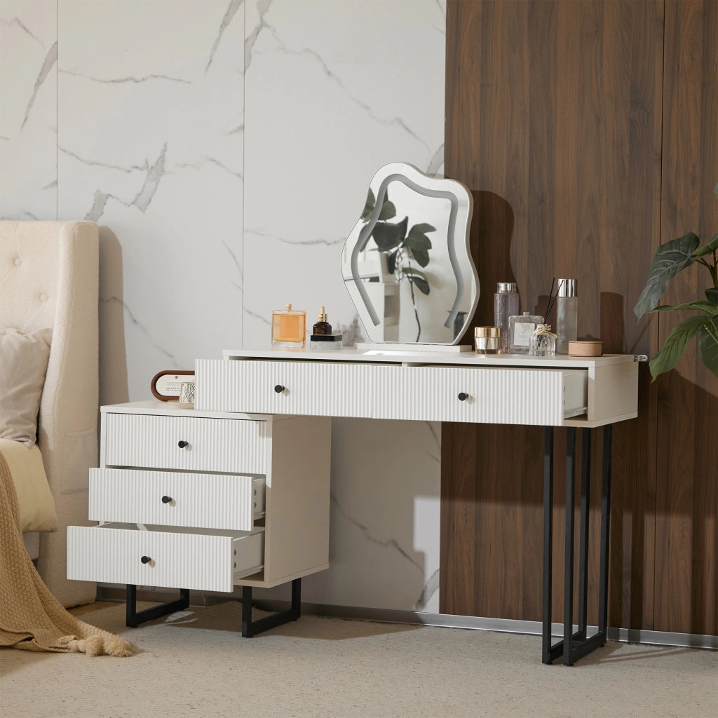 Tavolo da trucco bianco con specchio LED regolabile, 5 cassetti, 100 x 40 x 76 cm