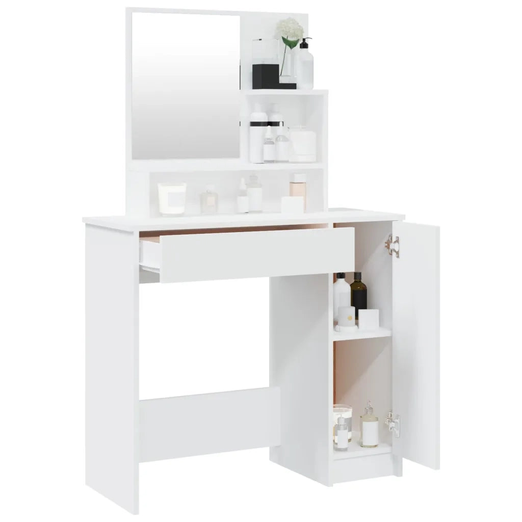 Toeletta con Specchio-Com¨°-Tavolo da trucco Bianco 86,5x35x136 cm