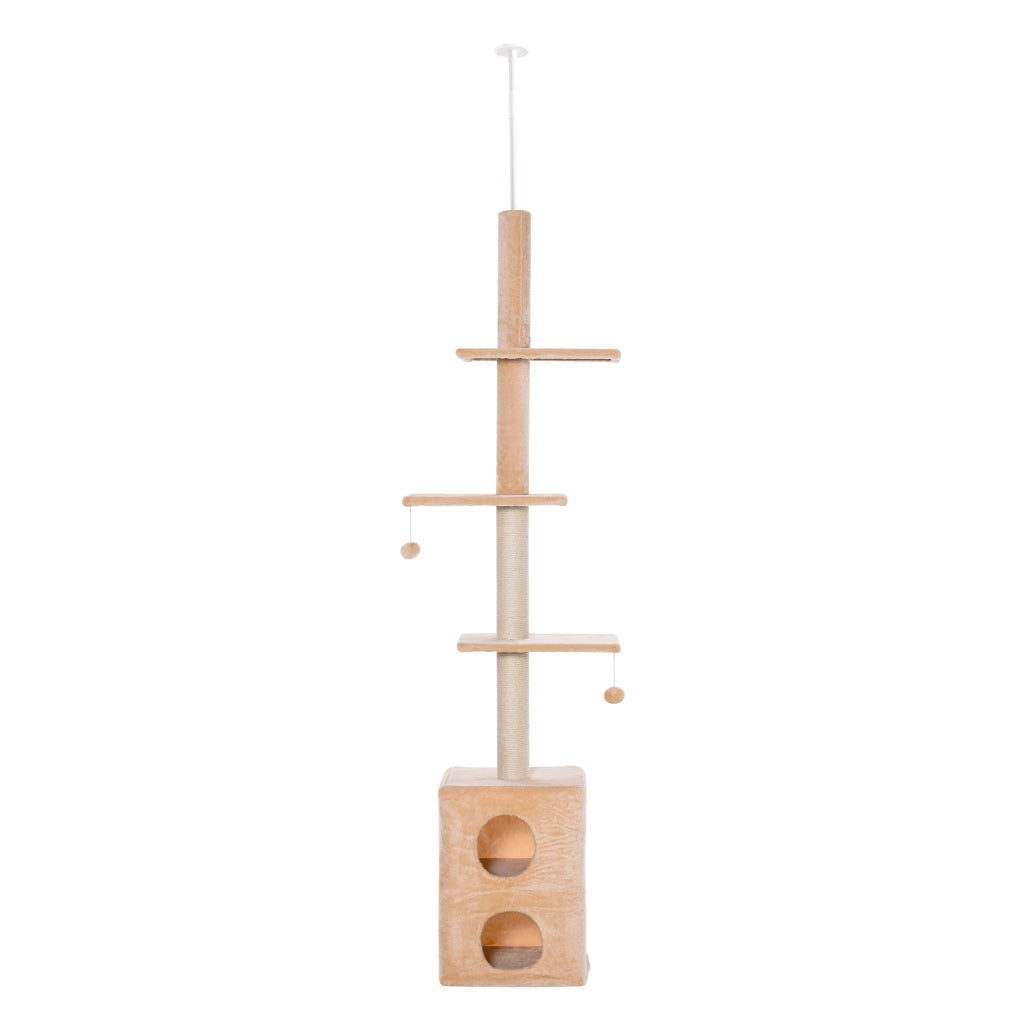Tiragraffi a Soffitto Multilivello 220-245cm Palestra per Gatti con Cucce, Piattaforme e Corde in Juta, Giallo