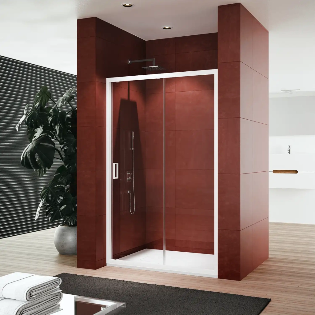 Box Doccia a Nicchia 120 cm Apertura Scorrevole. Vetro Temperato 4MM Trasparente. Maniglia in ABS e Profili in Alluminio Bianco | Maiorca