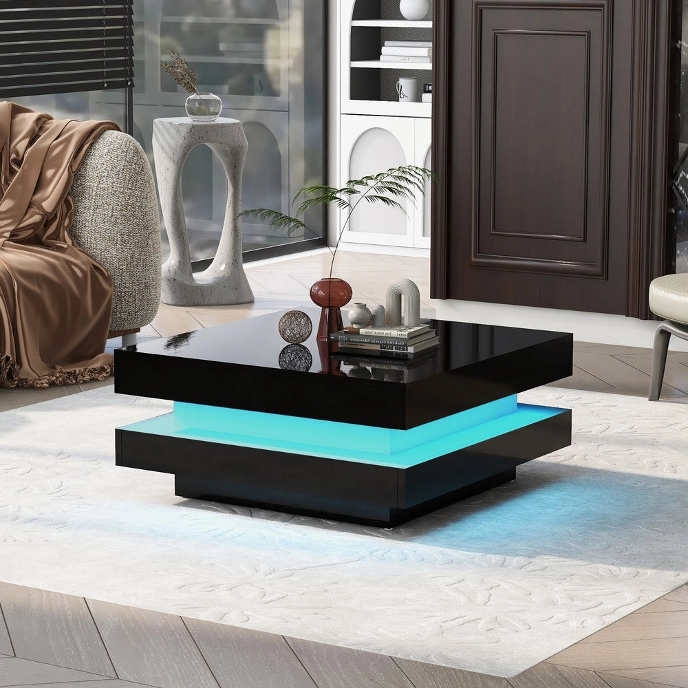 Tavolino da Caff¨¨ Quadrato con LED ¨C MINIMAL ¨C Nero, 70x70x36 cm