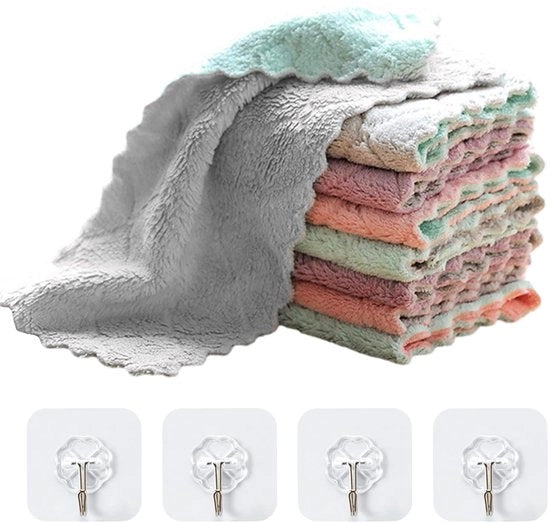Set di 8 Pannelli di Pulizia in Velluto Coral, Assorbenti Super - Transparenti con Ganci, Multifunzione nella Cucina.