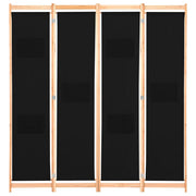 Divisorio a 4 Pannelli Nero 160x170x4 cm in Tessuto 248184