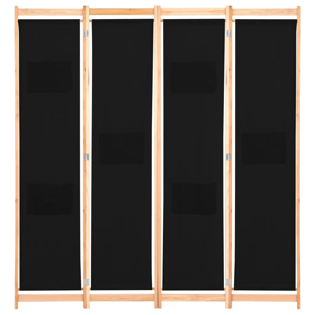 Divisorio a 4 Pannelli Nero 160x170x4 cm in Tessuto 248184