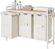 Asciugamani con 3 asciugacapelli - Asciugamani estensibili - Cassetto in metallo e lama in legno - Per bagno, cameretta o stanza da bagno - Bianco - Moderno e spazievitore