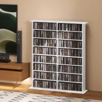 Mobile Libreria porta CD a 16 Ripiani dal Design Moderno in Legno, 106.5x24x126.3 cm, Bianco