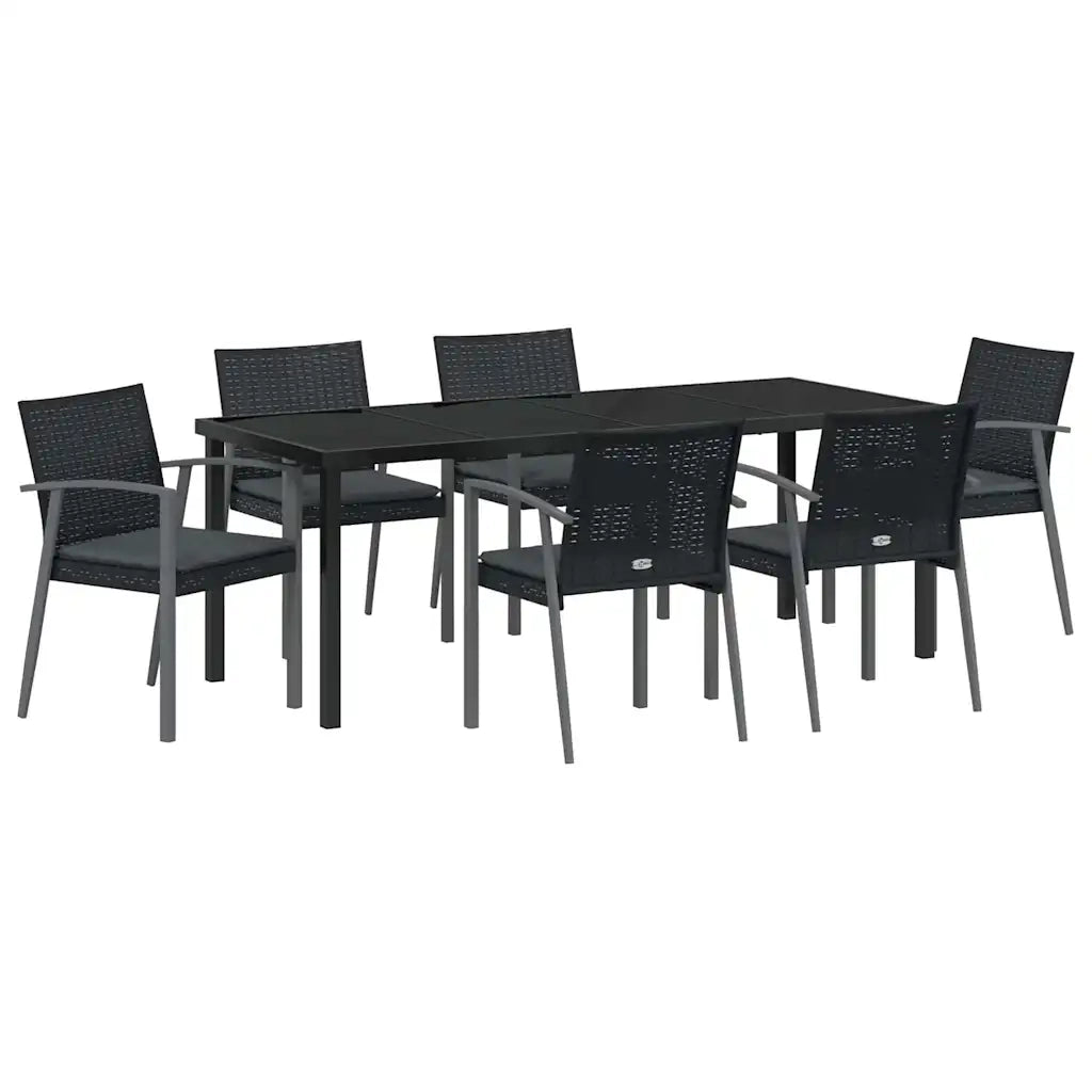 Set da Pranzo per Giardino 7 pcs Nero e Grigio Rattan in PE 3379070