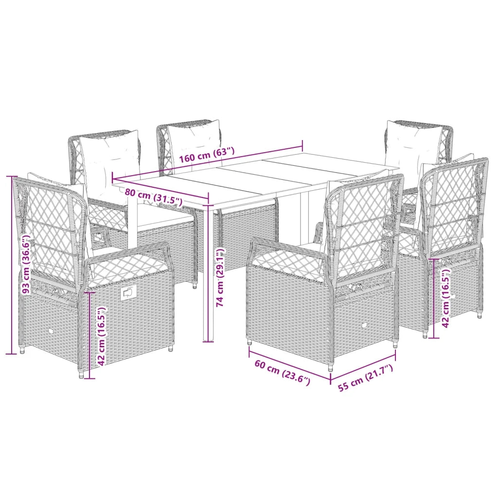 vidaXL Set da Pranzo da Giardino 7 pz con Cuscini in Polyrattan Grigio