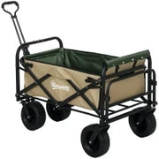 Carrello da Giardino 110L con Maniglia Telescopica e Fondo Apribile in Acciaio e Tessuto Oxford, Cachi