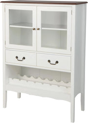 Credenza Soggiorno per Vino 8 Bottiglie, Credenza Cucina con 2 Ante in Vetro e 2 Cassetti, Mobile Ingresso, 90 x 40 x 126,5 cm, Bianco