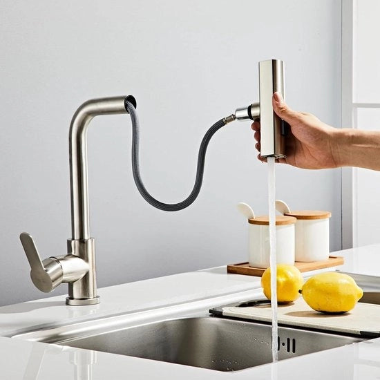 Doppio Funzionale Rubinetto da Cucina con Doccia - Due Tipi di Getti d'Acqua - Rotativo 360° - Acciaio Inossidabile - Rubinetto Mix per Lavandino