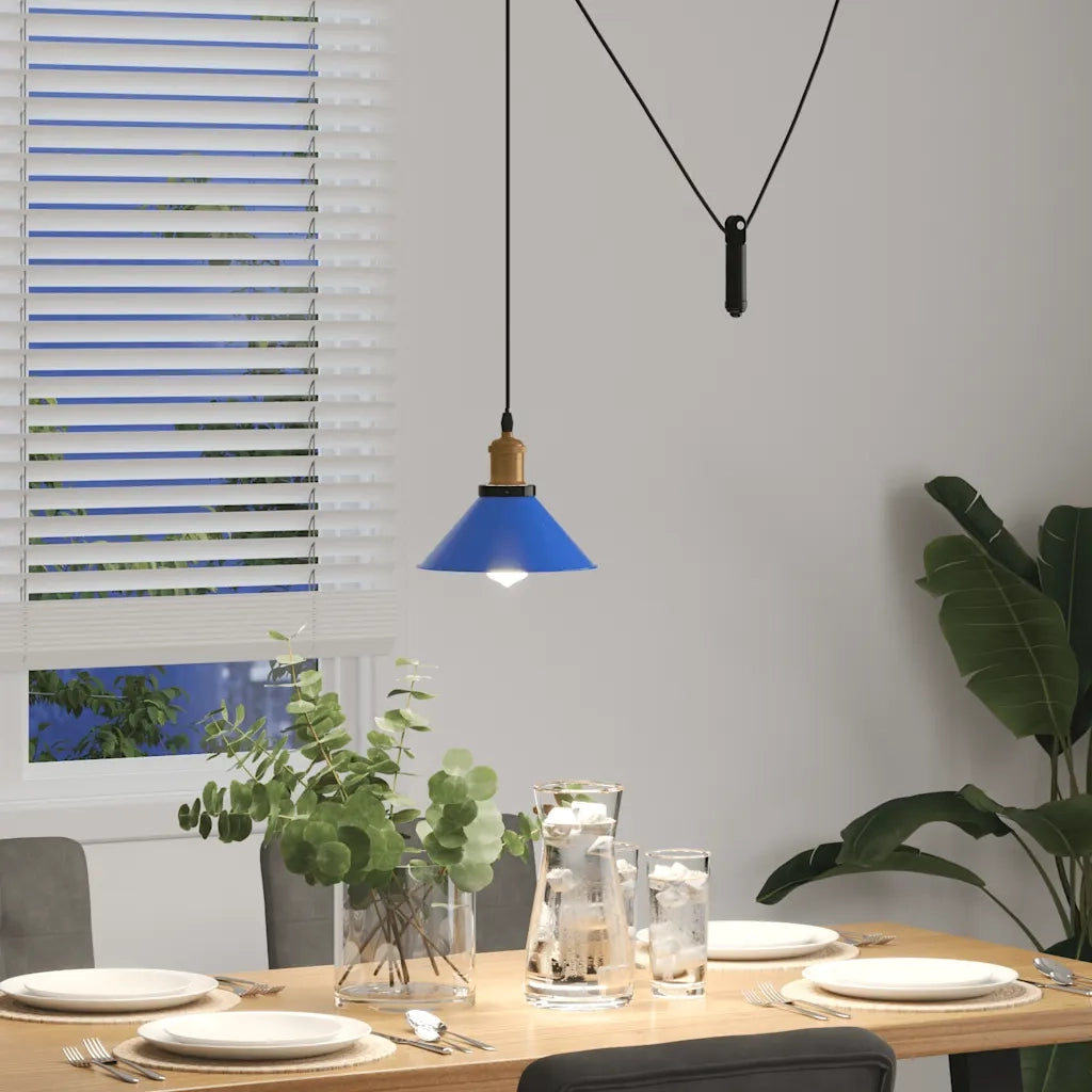 Lampada a Sospensione Regolabile E27 Blu Scuro Ã˜22 cm Metallo