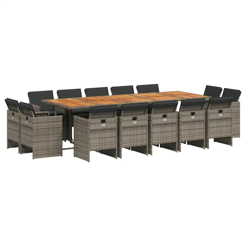 Set da Pranzo da Giardino 15 pz con Cuscini Grigio Polyrattan