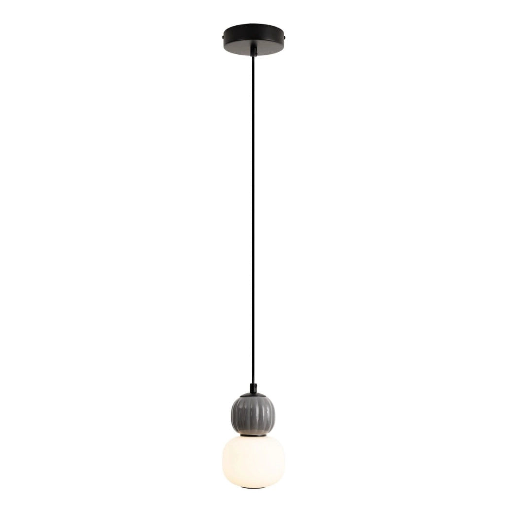 Sospensione moderna doppia vetro rigato nero LED 5W Maxlight