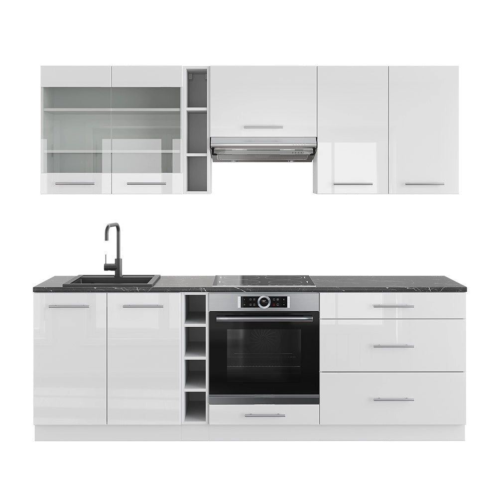 Cucina componibile Fame-Line Bianco lucido/Bianco 235 cm, PL Antracite Vicco