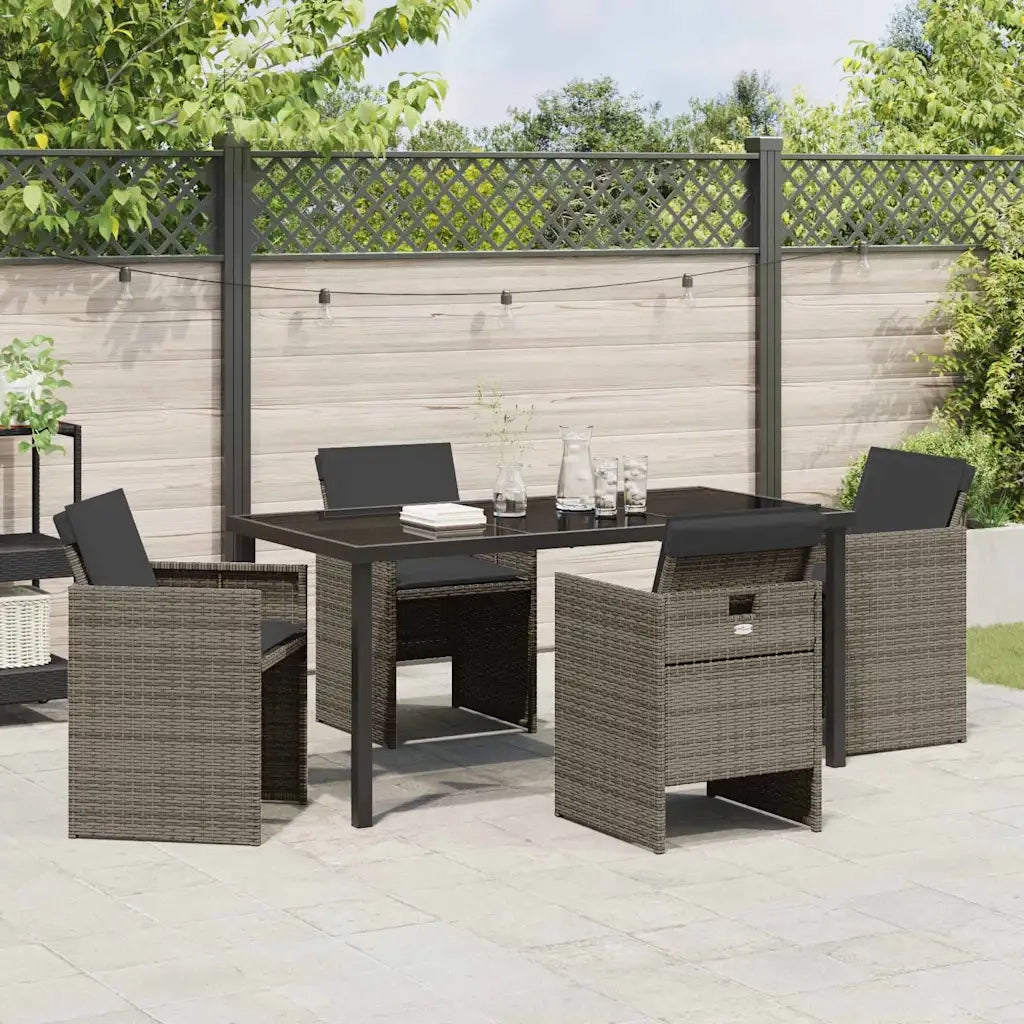Set da Pranzo per Giardino con cuscino 5 pcs Grigio polyrattan