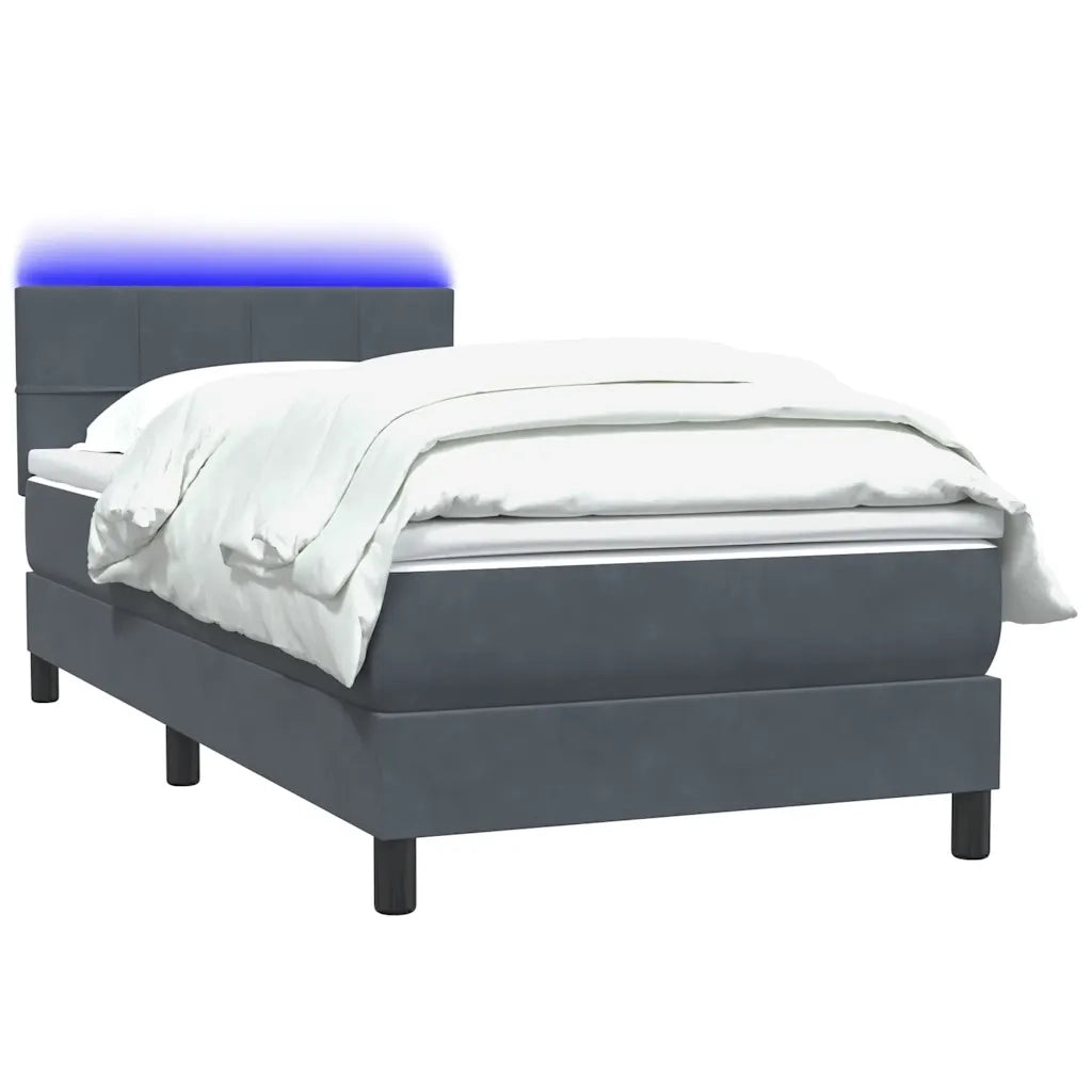 Letto a Molle con Materasso e LED Grigio Scuro 80x220 cm Velluto 3316906