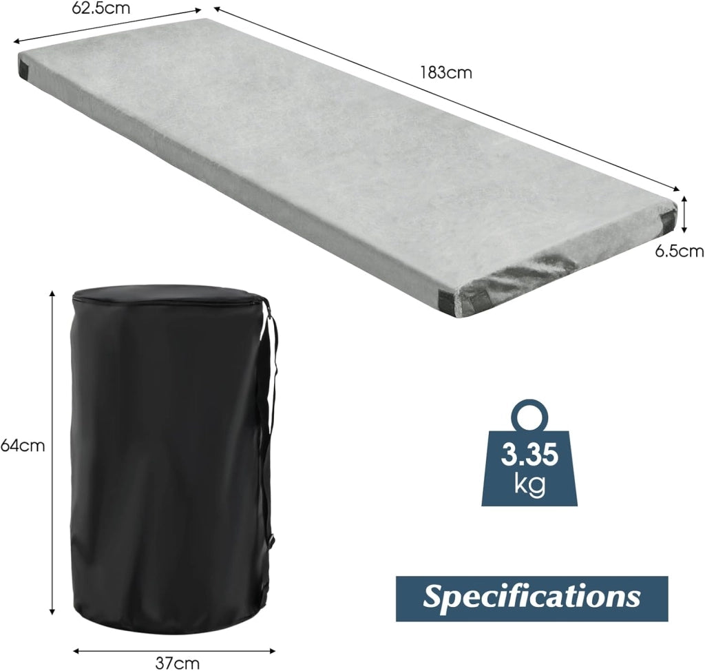 Materasso da campeggio portatile 183 x 62,5 x 6,5 cm, materasso pieghevole in memory foam con borsa per il trasporto, fodera rimovibile in flanella, per viaggi, campeggio, casa