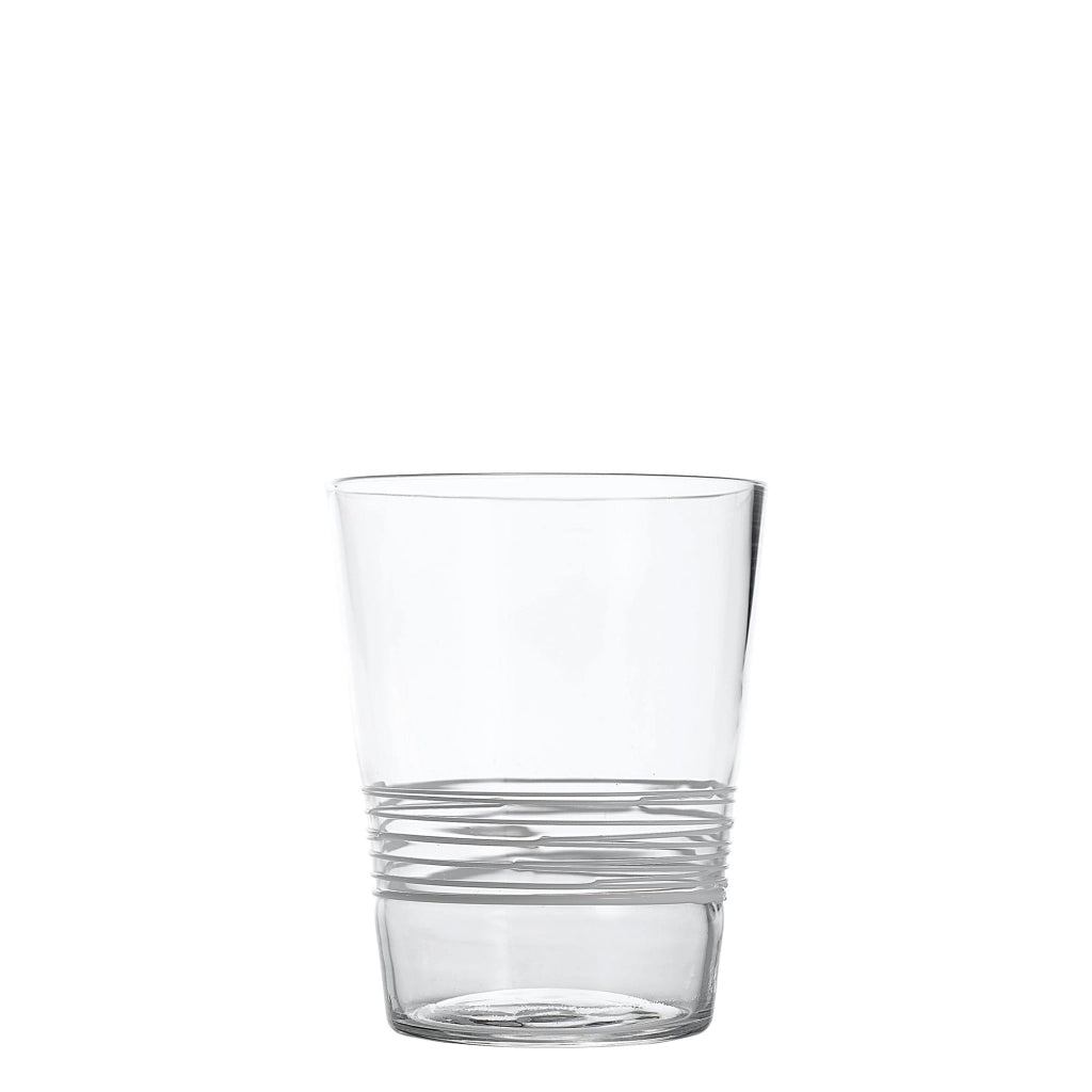 Filante Set di 6 Bicchieri Tumbler in Vetro Trasparente con Lavorazione a Rigature e Fili di Vetro Bianco Applicati a Mano - Qualità Artigianale