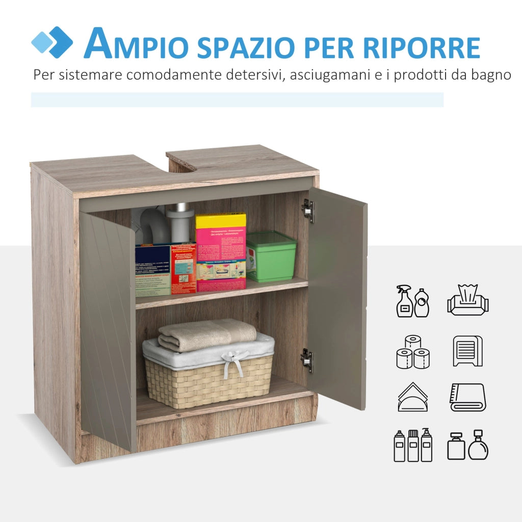 Mobile Sottolavello da Bagno 2 Ante 60x30x60 cm  Grigio e Rovere