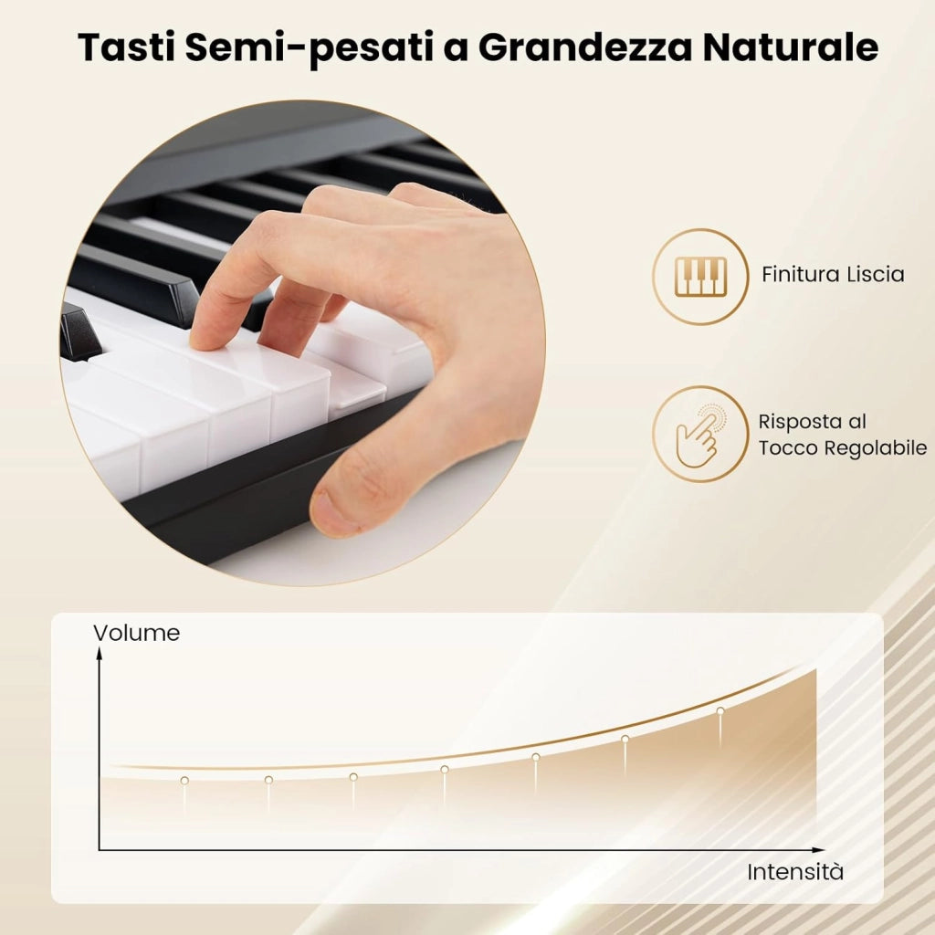 Pianoforte Digitale 88 Tasti, Tastiera Elettronica con 1000 Ritmi, 1000 Timbri, 150 Canzoni, Pianoforte Elettronica Pieghevole con Doppi Altoparlanti, MP3/USB/MIDI, per Principianti Bambini