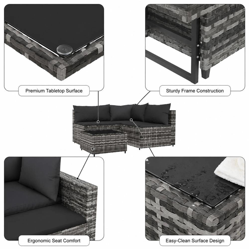 4-piece Garden Lounge Set With Cushions, Grey Poly Rattan