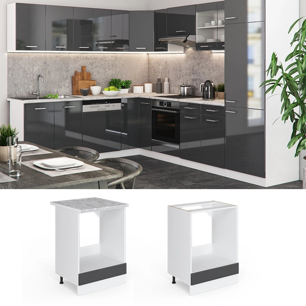 Mobile per forno da incasso R-Line Antracite lucido/Bianco 60 cm, PL Rovere Vicco