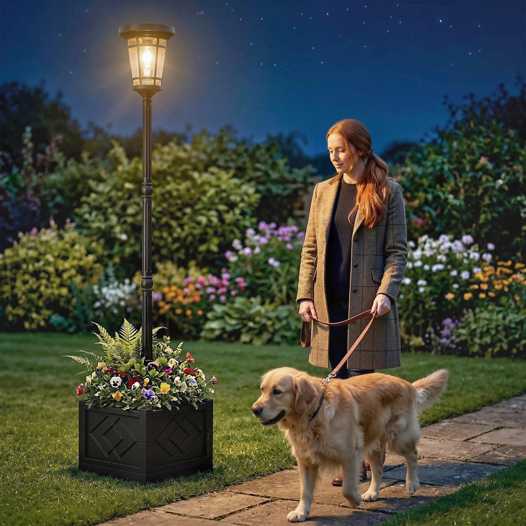 Lampada da giardino solare con vaso per fiori 195cm ¨C zephmum ¨C 2 livelli luminosit¨¤ IP44