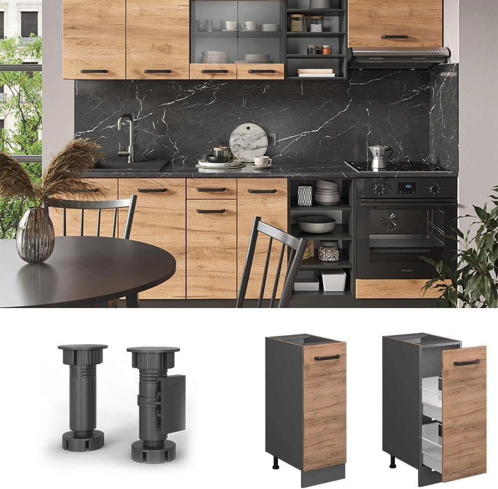 Armadio cucina dispensa alto R-Line, Quercia dorata, 30 cm senza piano di lavoro, per la libera combinazione all'interno di sistemi cucina modulari